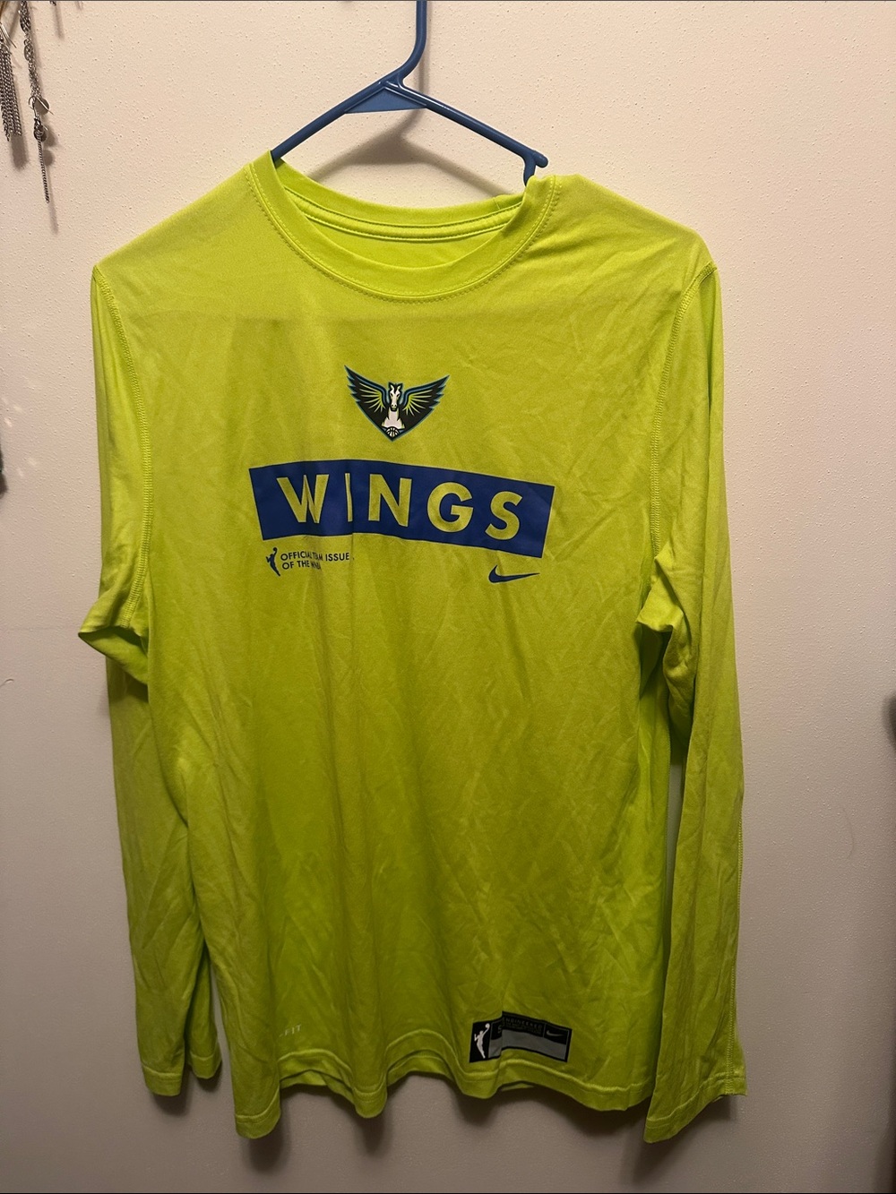 Nike Long-Sleeve WINGS Performance Shirt - Neon Green with Blue Logo